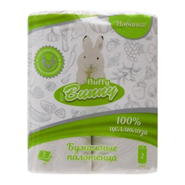 Бумажные полотенца Fluffy Bunny 2сл. 2 рул. белые 1/12