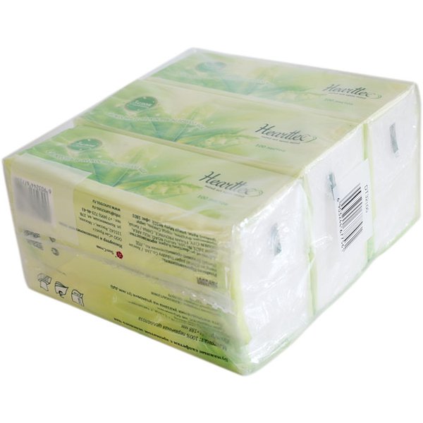 Салфетки бумажные Hearttex в мягкой упаковке 3сл. 100 салфеток, белая