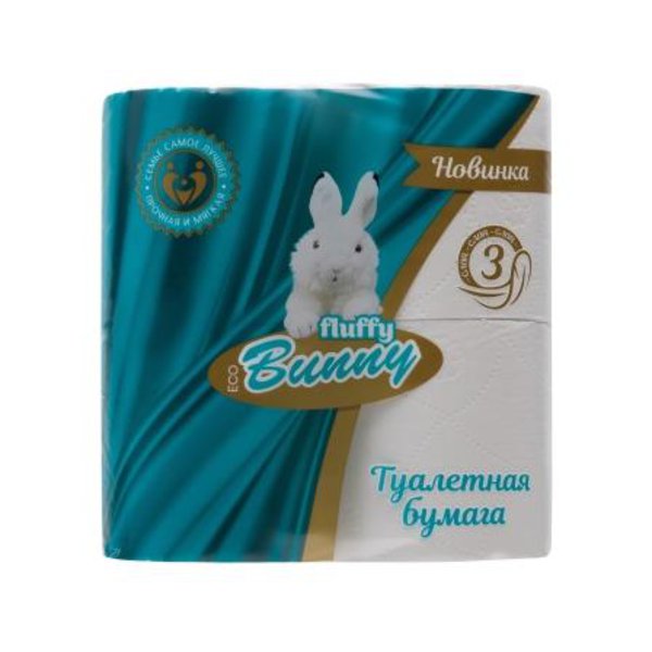 Туалетная бумага Fluffy Bunny 3сл. 4 рул. белая 1/12
